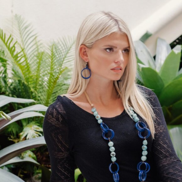 173 TAGUA Ring of Life Sustainable Vegan Ivory Dangle Hoop Earrings Periwinkle - Picture 2 of 4